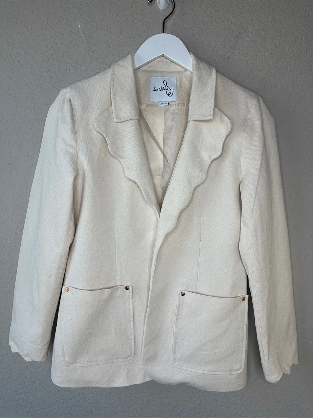 Sam Edelman 100% Cotton Canvas Zander Blazer Size Small Cream Scalloped Edges